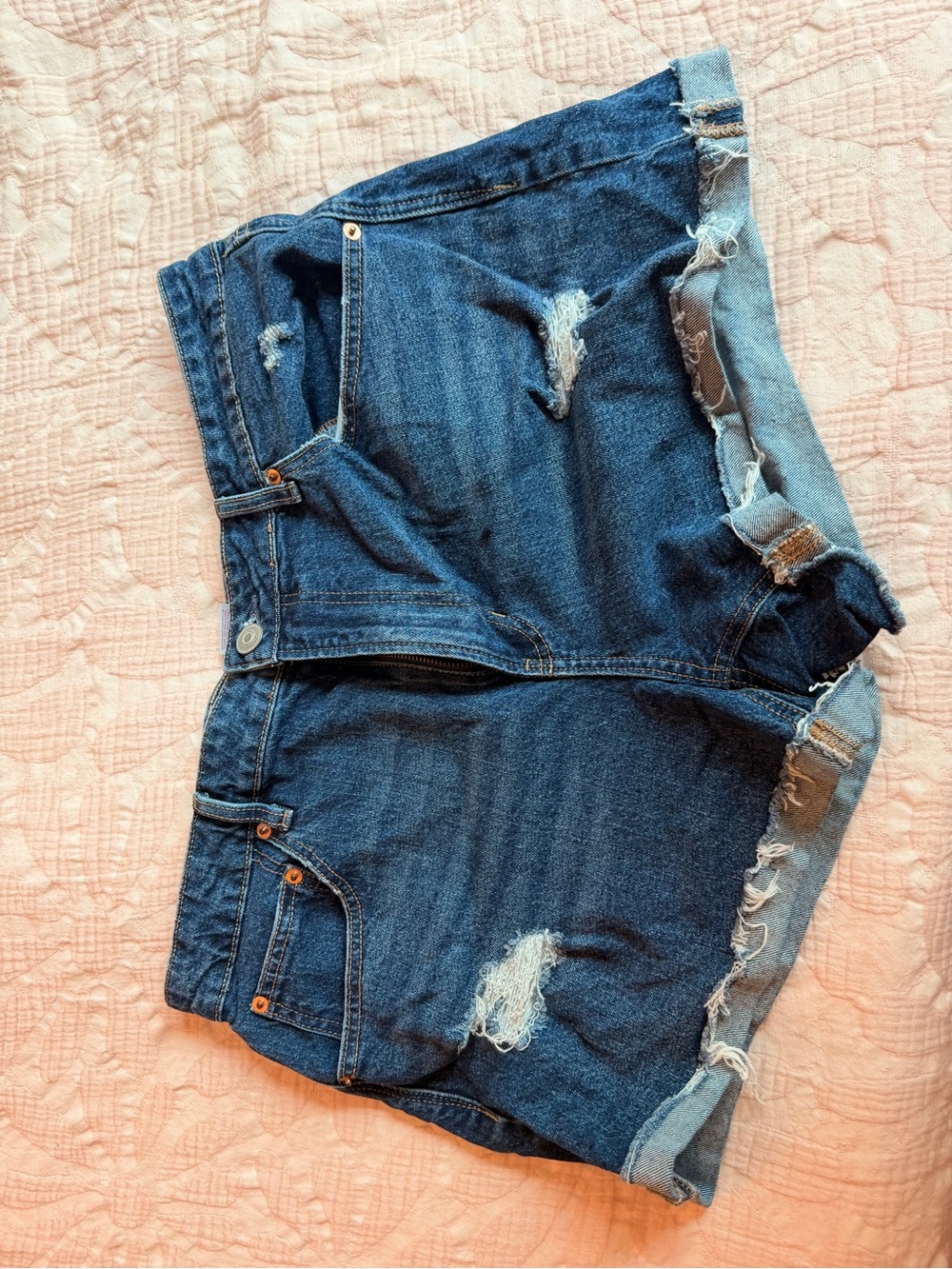 No Boundaries Dark Blue Distressed Denim Shorts